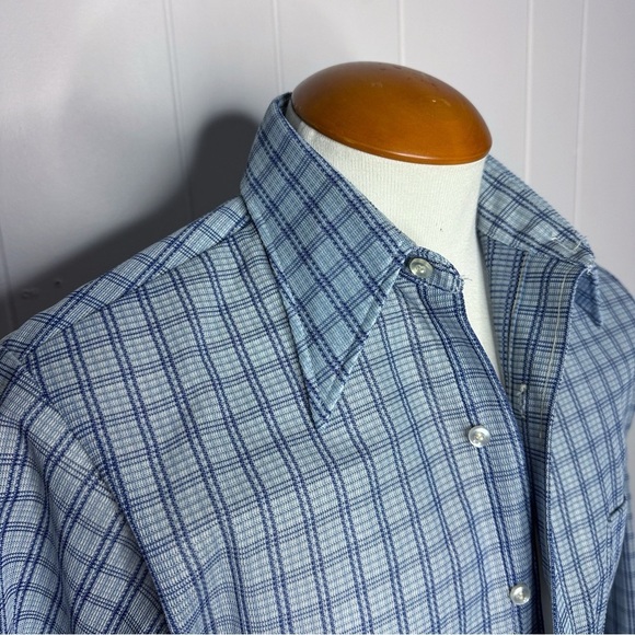 Vintage 70s K-Mart Blue Knit Retro Shirt - Picture 3 of 12